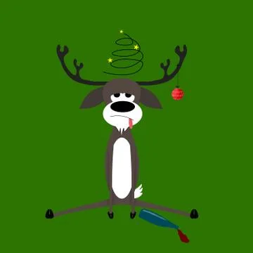 Sitting drunk reindeer. Stock Illustration
