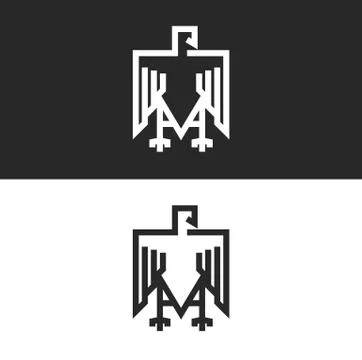Sitting eagle logo heraldic symbol in the Germanic style, bird of prey in sim Stock Illustration