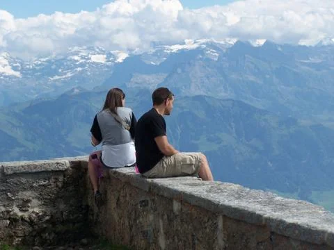 Sitting on the edge of a mountain 스톡 사진