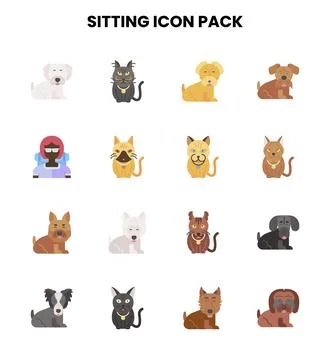 Sitting Flat Collection Icons Pack Stock Illustration