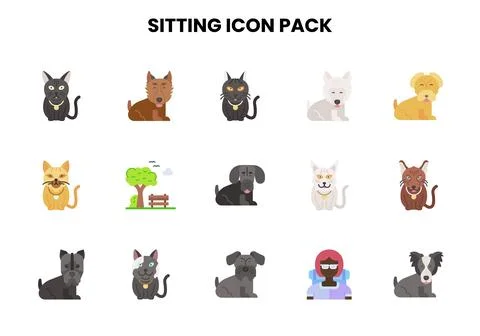 Sitting Flat Graphics Icons Pack Stock Illustration