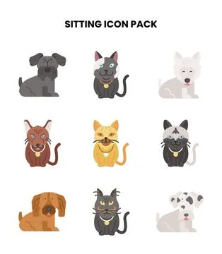 Sitting Flat Vector Icons Pack Stock Illustration