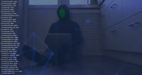 Sitting on the floor anonymous, remote software developer, hacker, working on Stock Footage 259277820