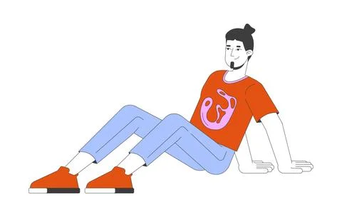 Sitting on floor man leaning back on hands 2D cartoon character Stock Illustration