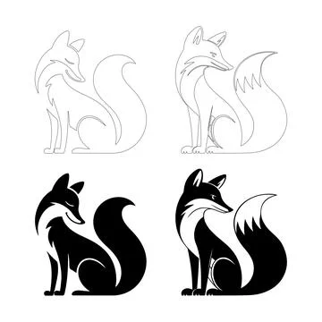 Sitting Fox with Fluffy Tail Silhouettes. Stock Illustration