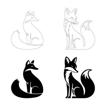Sitting Fox with Fluffy Tail Silhouettes. Stock Illustration