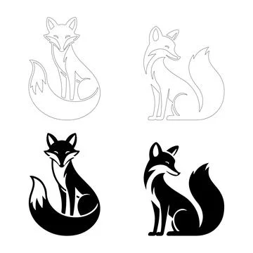 Sitting Fox with Fluffy Tail Silhouettes. Stock Illustration