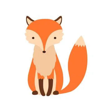 Sitting fox isolated on a white background, head in full face. Stock Illustration