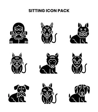 Sitting Glyph UI Icons Pack Stock Illustration