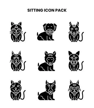 Sitting Glyph Vector Icons Pack Stock Illustration