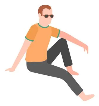 Sitting guy in sunglasses thinking. Flat man character Stock Illustration