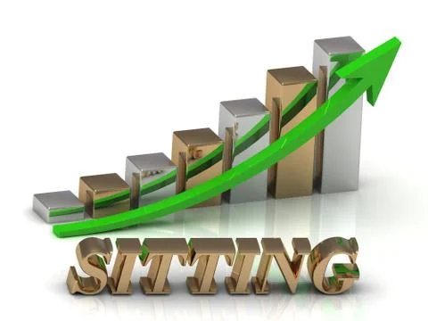 SITTING- inscription of gold letters and Graphic growth and gold arrows on wh Stock Illustration