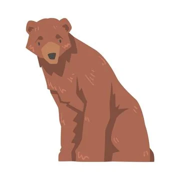 Sitting Large Brown Bear, Wild Predator Mammal Animal Cartoon Vector Stock Illustration