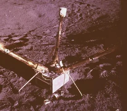 Sitting on the lunar surface, this magnetometer provided new data on the Mo.. Stock Photos