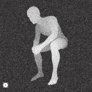 Sitting man. 3D Model of Man. Black and white grainy dotwork design. Stippled Illustrazione stock