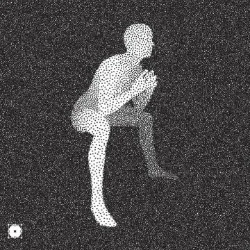 Sitting man. 3D Model of Man. Black and white grainy dotwork design. Stippled Illustrazione stock