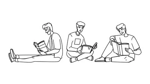 Sitting man reading book floor vector Ilustración de archivo