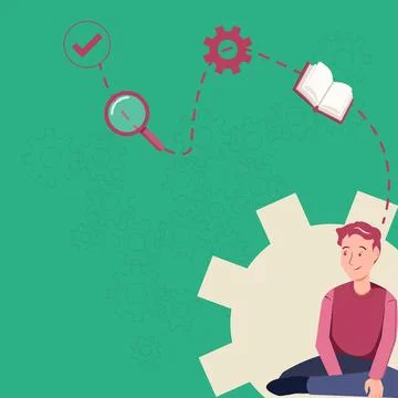 Sitting Man Thinking New Ideas. Businessman Reasoning Recent Concepts. Executive 스톡 일러스트