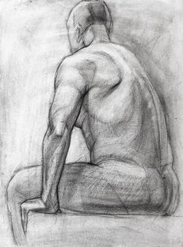 Sitting model drawn by hand with graphite pencil Stock Illustration