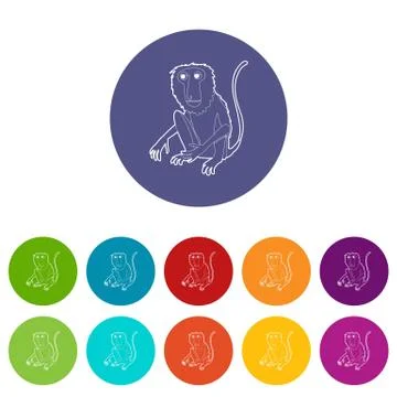 Sitting monkey icons set vector color Stock Illustration