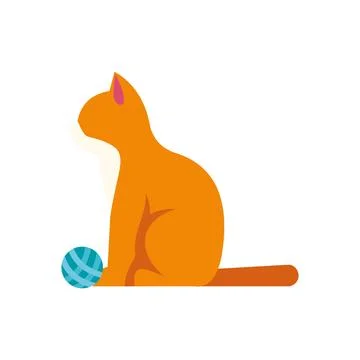 Sitting orange cat playing with yarn ball Stock Illustration