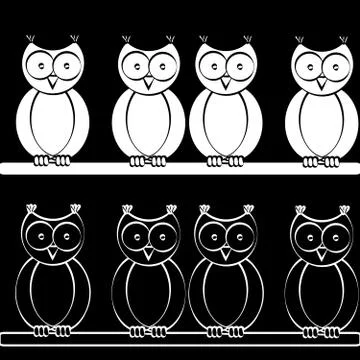 Sitting owls on black background Stock Illustration