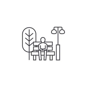Sitting on a park bench vector line icon, sign, illustration on background Ilustración de archivo