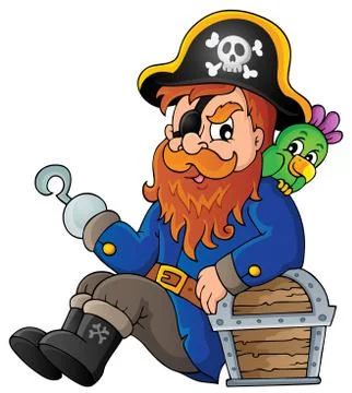 Sitting pirate theme image - eps10 vector illustration. Stock Illustration