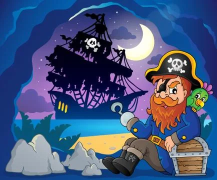 Sitting pirate theme image - eps10 vector illustration. Stock Illustration