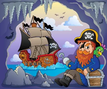 Sitting pirate theme image - eps10 vector illustration. 스톡 일러스트