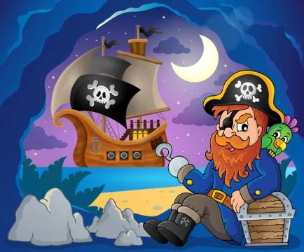 Sitting pirate theme image - eps10 vector illustration. Stock Illustration