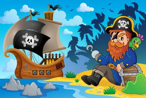 Sitting pirate theme image - eps10 vector illustration. 스톡 일러스트