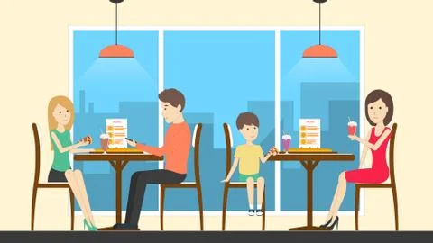 Sitting in pizzeria. Illustrazione stock