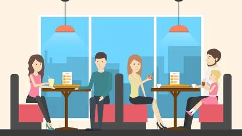 Sitting in pizzeria. Illustrazione stock