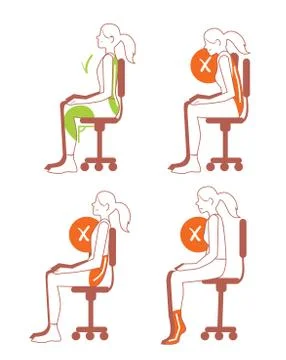 Sitting positions, correct spine posture 스톡 일러스트