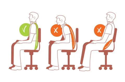Sitting positions, correct spine posture Stock Illustration