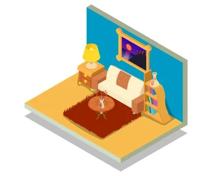 Sitting room concept banner, isometric style Stock Illustration