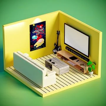 Sitting room isometric interior design composition with cumbersome objects Illustrazione stock
