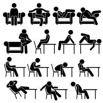 Sitting on Sofa Couch Working Chair Lounge Table Poses Postures Human Man People 스톡 일러스트
