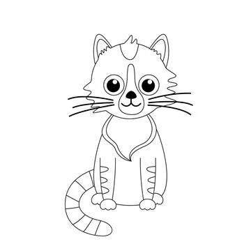 Sitting tabby kitty. Coloring page. Black and white cat, kitten. Vector Stock Illustration