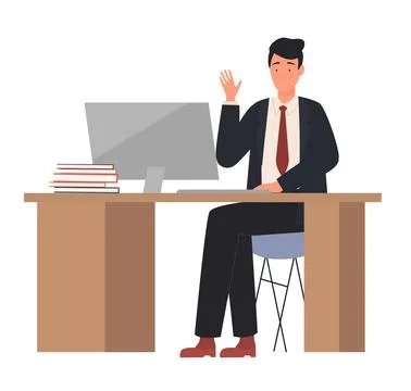 Sitting teacher man at work table Stock Illustration