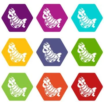 Sitting turtle icons set 9 vector Stock Illustration