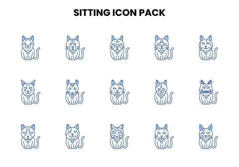 Sitting Two Color Blue Vector Icons Pack Stock Illustration