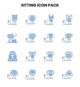 Sitting Two Colour Set Icons Pack Stock Illustration
