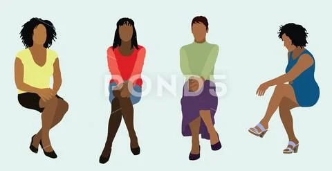 Sitting Vlack Women Stock Illustration