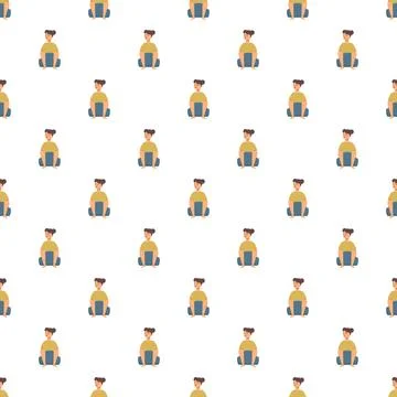 Sitting woman character repeat pattern for background design Stock Illustration