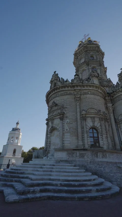 Situated under a clear blue sky, the historic Russian Orthodox Church Stock Footage 343510348