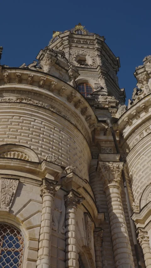 Situated under a clear blue sky, the historic Russian Orthodox Church Stock Footage 343510424