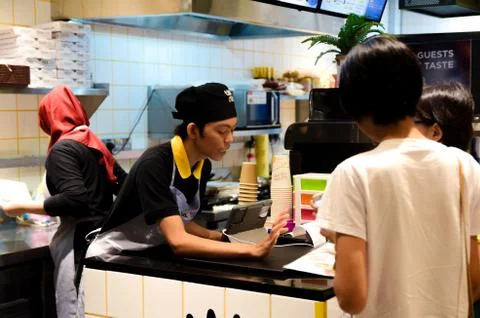 Situation in the Restaurant Thick O Thin Stock Photos
