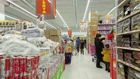 Situation at Store During Covid-19 Pandemic at Christmas Time Stock Footage 144491502